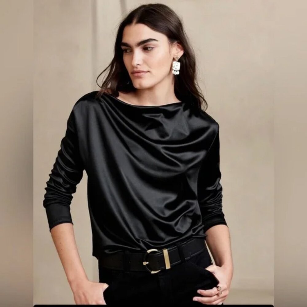 Banana Republic Factory Satin Off-Shoulder Top XS Black NWT